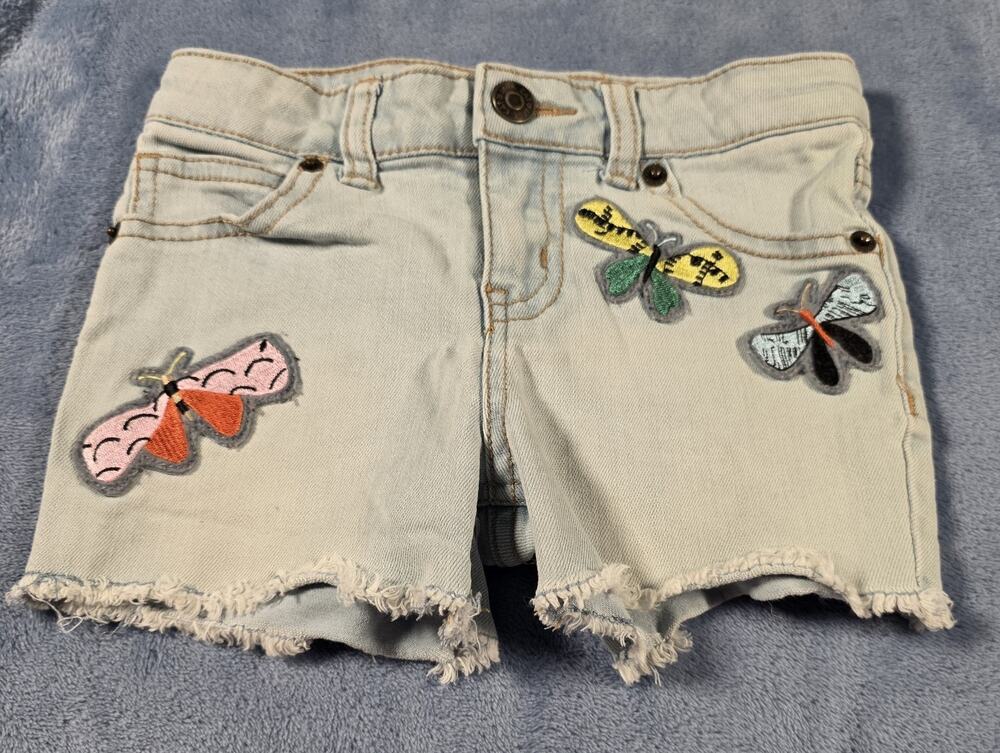 Cat & Jack Girls Jean Shorts XS 4/5 Butterfly Embroidered Denim Cutoff